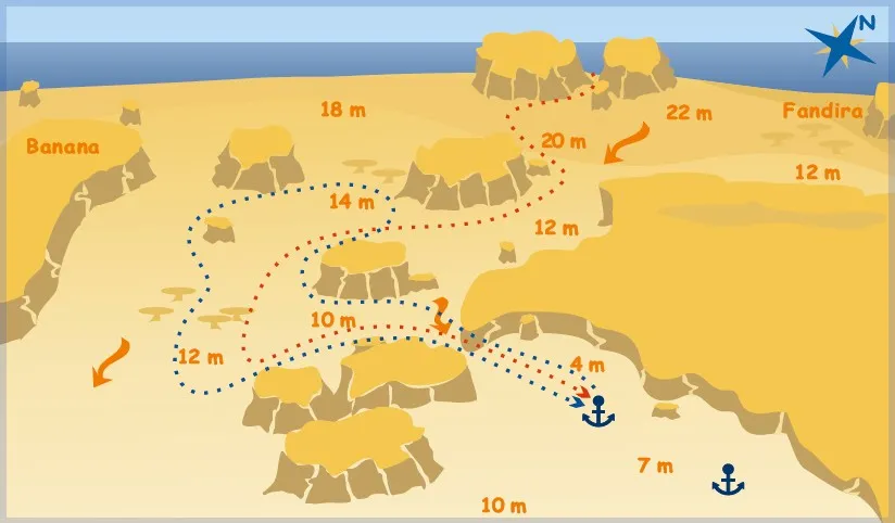 Torfa El Shahed dive site map with depths and routes